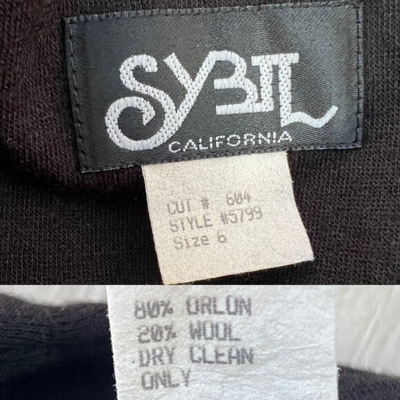 Vintage 1980s Sybil California Long Sleeve Orlon/Wool Midi Sheath Dress Size 6 - Picture 3 of 16